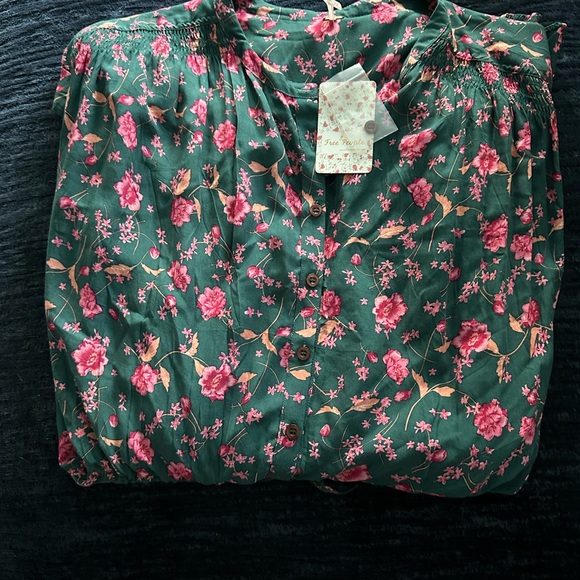 NWT Free People Emerald Flower Fields Long Sleeve Button Mini Dress - Picture 11 of 12